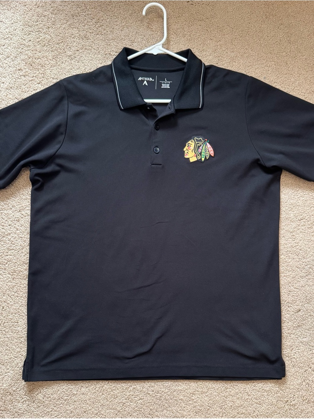 Antigua Black Chicago Blackhawks Embroidered Polo